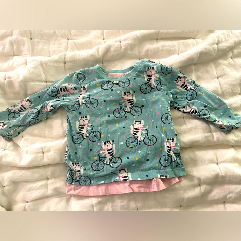 Polarn O. Pyret  REVERSIBLE 12-18mo cat on bicycle long sleeve tee